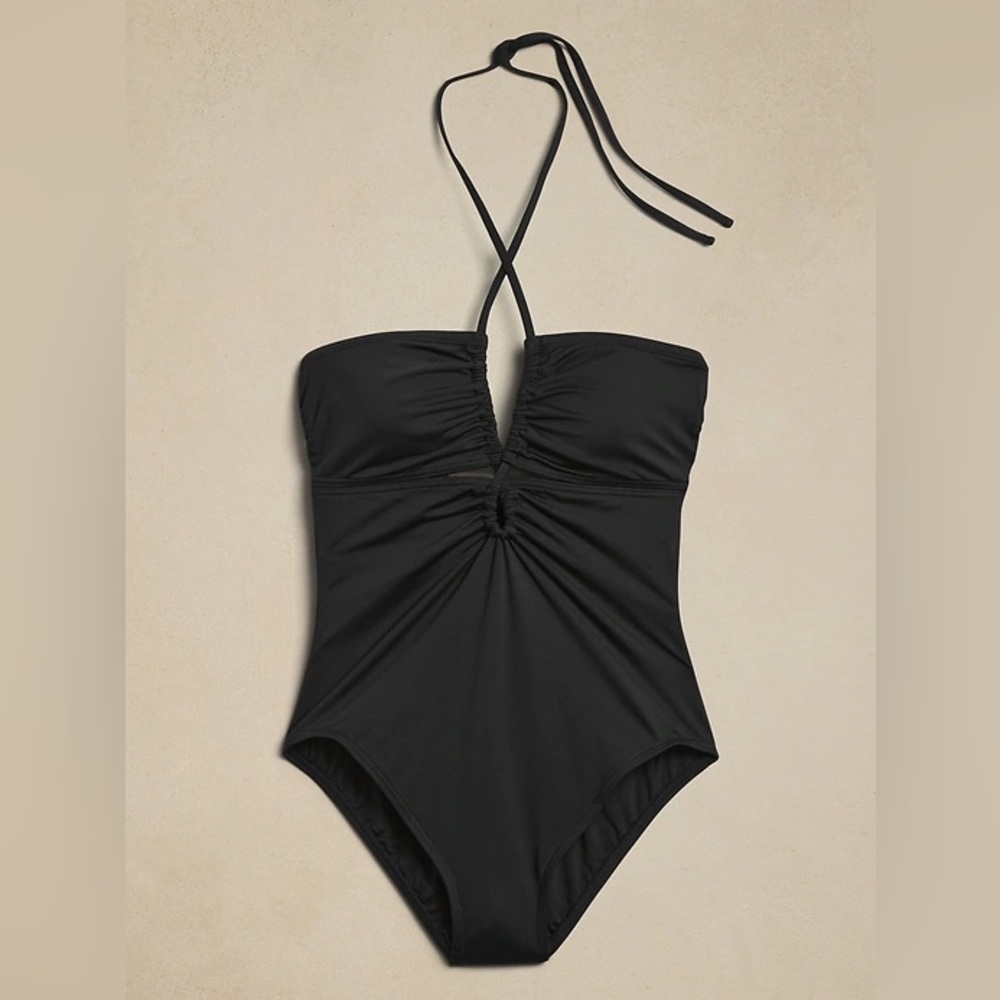 NWT! Banana Republic BLACK DOUBLE KEYHOLE ONE PIECE - XS 👛